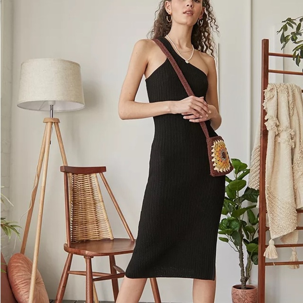 Urban Outfitters Finders Keepers Black Naturel One-Shoulder Knit Dress